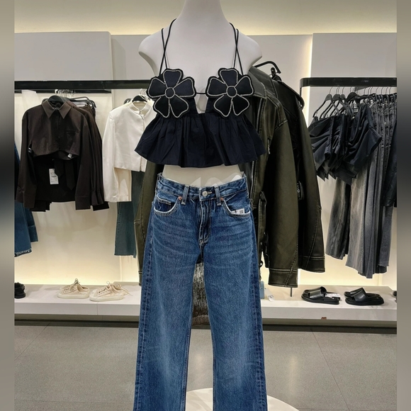 New Zara Rhinestone Floral Poplin Top - 7521/009 - Picture 2 of 15